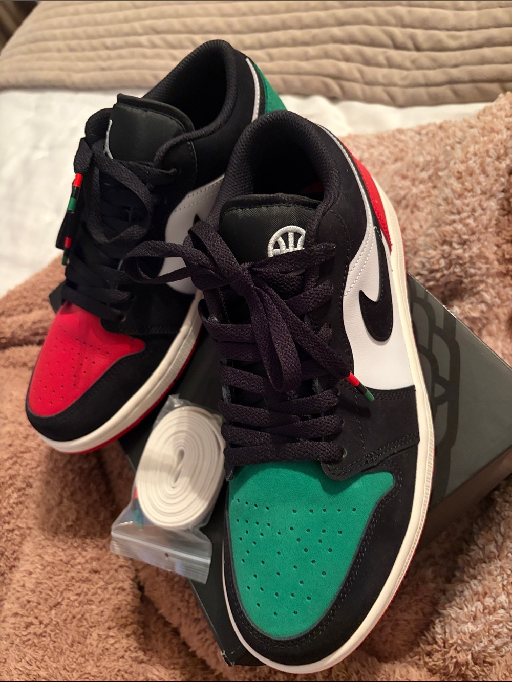 Nike Air Jordan 1 Low Q54 Quai 54 White Black Green Red - 100% Authentic